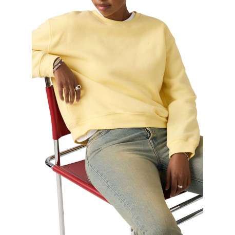 Pull jaune à coupe droite pourvu d'un col rond et de manches longues - Image 4