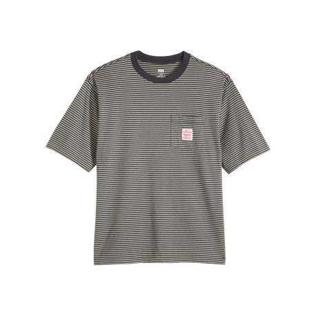 T-shirt en coton anthracite à coupe droite pourvu d'un motif à rayures