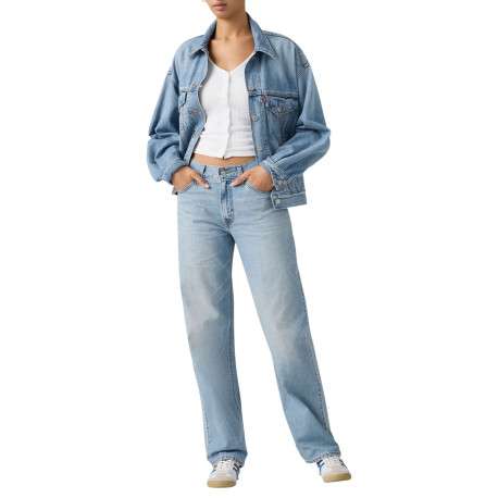 Jean 94 en coton mélangé bleu à coupe droite pourvu de multiples poches - Image 6