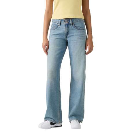 Jean Superlow Loose en coton bleu uni à coupe droite pourvu de multiples poches - Image 3