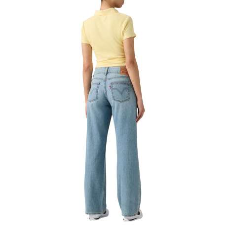 Jean Superlow Loose en coton bleu uni à coupe droite pourvu de multiples poches - Image 4