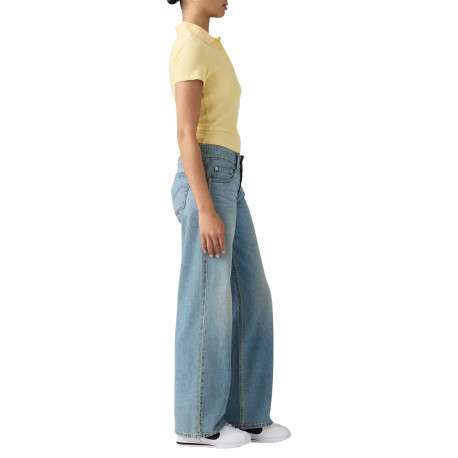 Jean Superlow Loose en coton bleu uni à coupe droite pourvu de multiples poches - Image 5