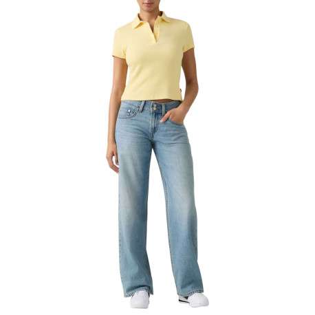 Jean Superlow Loose en coton bleu uni à coupe droite pourvu de multiples poches - Image 6