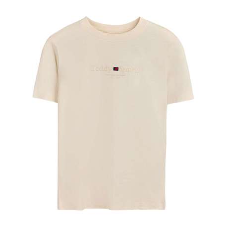 T-shirt en coton beige à coupe ajustée pourvu d'un col rond