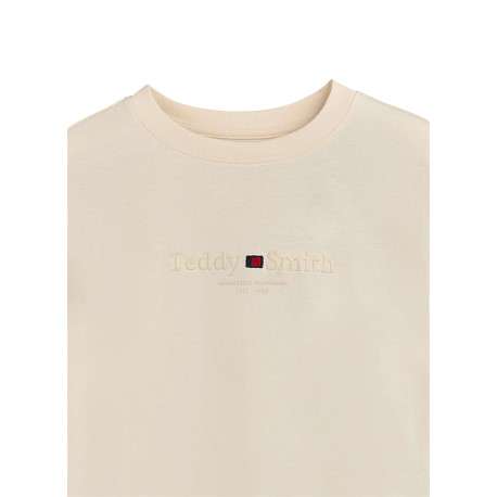 T-shirt en coton beige à coupe ajustée pourvu d'un col rond - Image 3