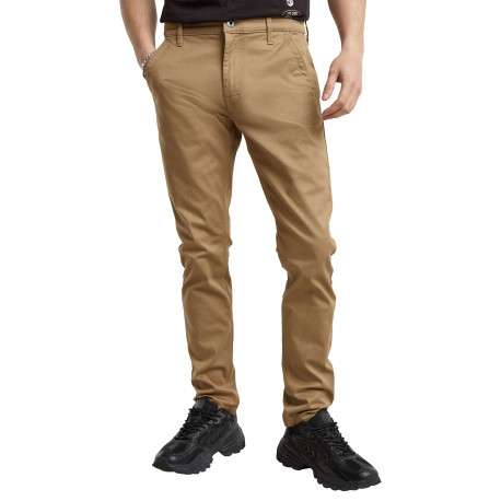 Pantalon chino en coton beige uni avec une coupe skinny et 4 poches - Image 3