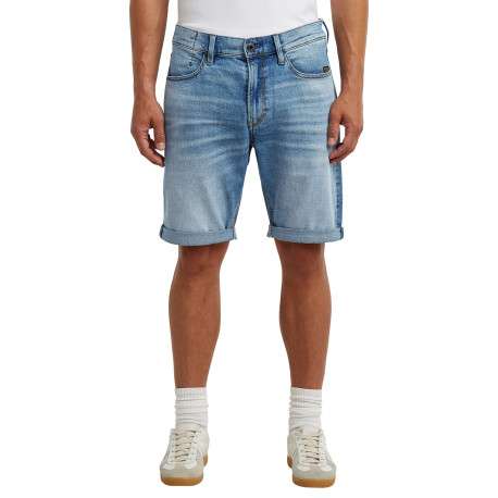 Short 5 poches en coton bleu délavé avec une braguette zippée - Image 3