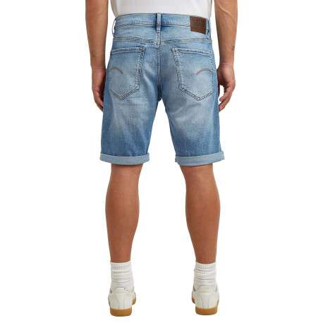 Short 5 poches en coton bleu délavé avec une braguette zippée - Image 4