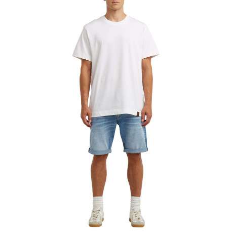 Short 5 poches en coton bleu délavé avec une braguette zippée - Image 5