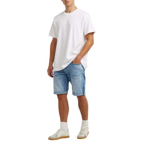 Short 5 poches en coton bleu délavé avec une braguette zippée - Image 6