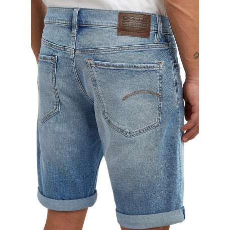 Short 5 poches en coton bleu délavé avec une braguette zippée - Image 7