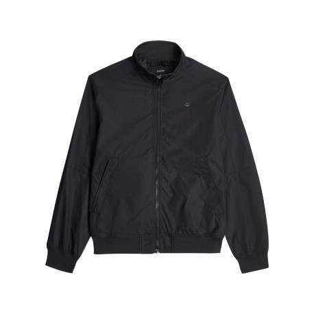 Blouson noir uni avec une coupe droite et un col montant boutonné
