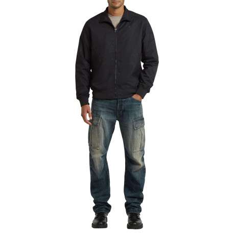 Blouson noir uni avec une coupe droite et un col montant boutonné - Image 5