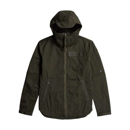 Blouson en coton biologique kaki uni avec une coupe droite et un col à capuche