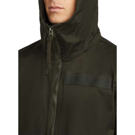 Blouson en coton biologique kaki uni avec une coupe droite et un col à capuche - Image 7