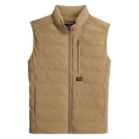 Doudoune sans manche beige unie avec une coupe droite et un col montant
