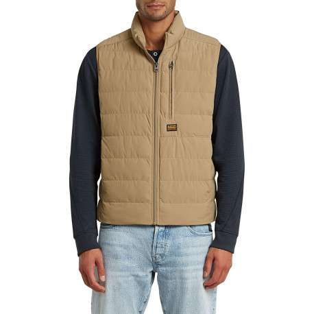 Doudoune sans manche beige unie avec une coupe droite et un col montant - Image 3