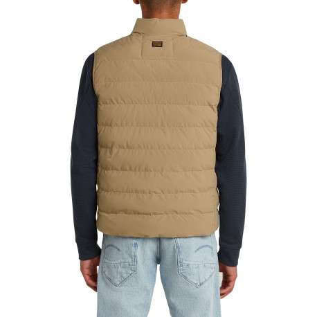 Doudoune sans manche beige unie avec une coupe droite et un col montant - Image 4