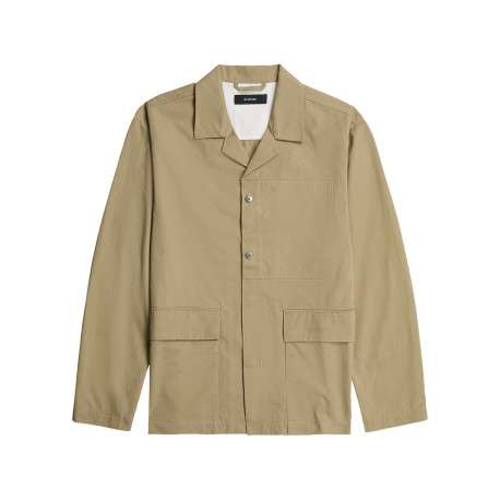 Veste en coton beige unie avec une coupe droite et un col à revers cranté