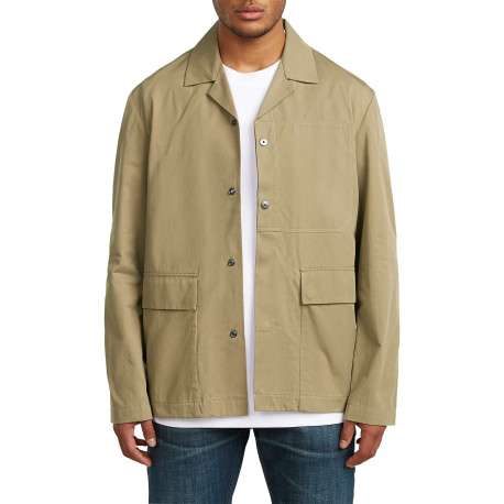 Veste en coton beige unie avec une coupe droite et un col à revers cranté - Image 3