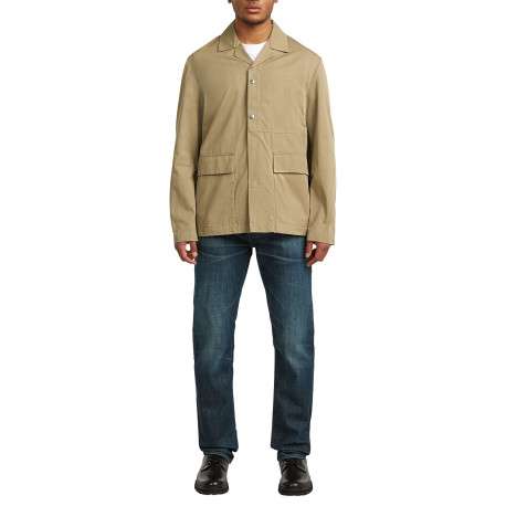 Veste en coton beige unie avec une coupe droite et un col à revers cranté - Image 5