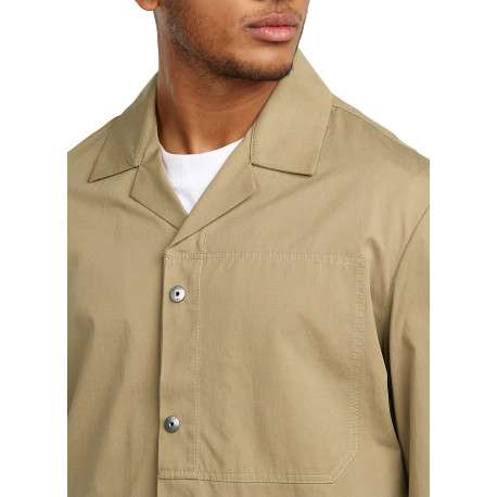 Veste en coton beige unie avec une coupe droite et un col à revers cranté - Image 6