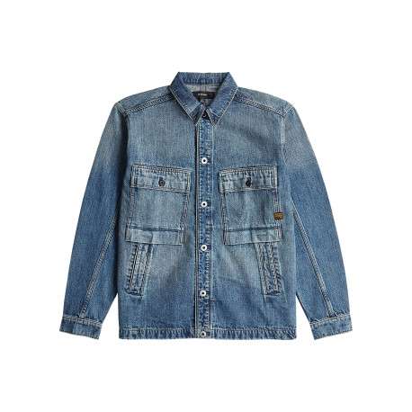 Blouson en jean en coton bleu délavé avec un col chemise et une coupe droite
