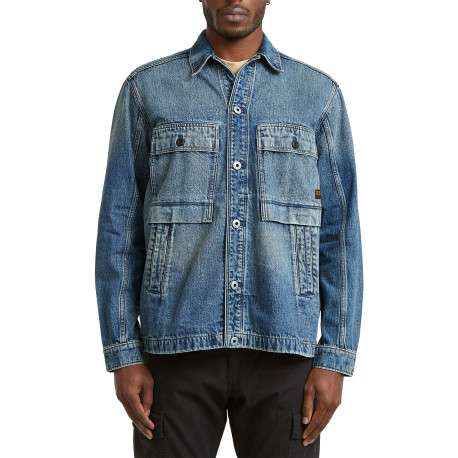 Blouson en jean en coton bleu délavé avec un col chemise et une coupe droite - Image 3