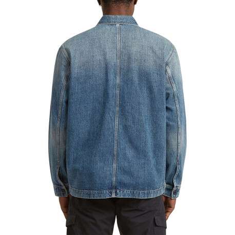 Blouson en jean en coton bleu délavé avec un col chemise et une coupe droite - Image 4