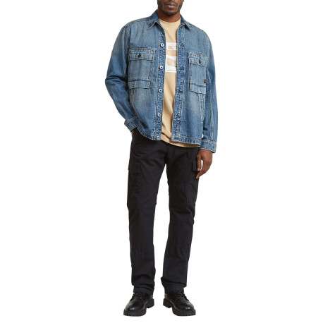 Blouson en jean en coton bleu délavé avec un col chemise et une coupe droite - Image 5
