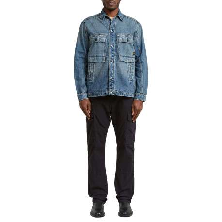 Blouson en jean en coton bleu délavé avec un col chemise et une coupe droite - Image 6