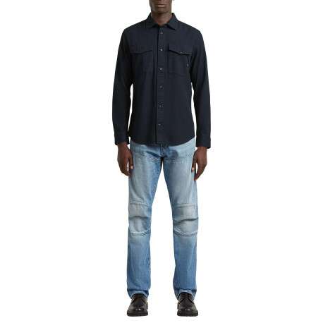 Chemise en coton bleu marine unie avec une coupe slim et un col à revers - Image 3
