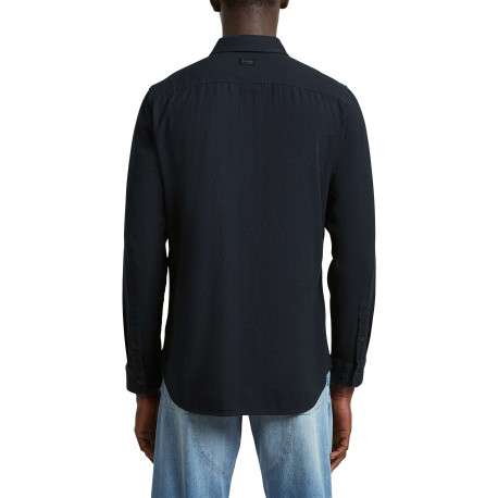 Chemise en coton bleu marine unie avec une coupe slim et un col à revers - Image 5
