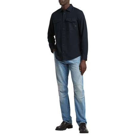 Chemise en coton bleu marine unie avec une coupe slim et un col à revers - Image 6