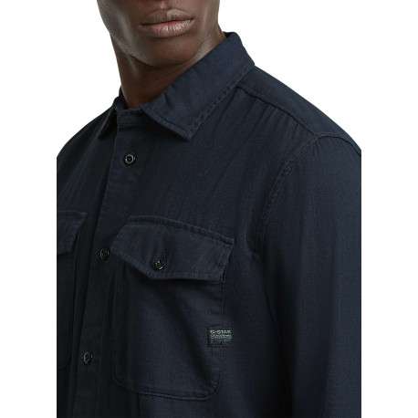 Chemise en coton bleu marine unie avec une coupe slim et un col à revers - Image 7