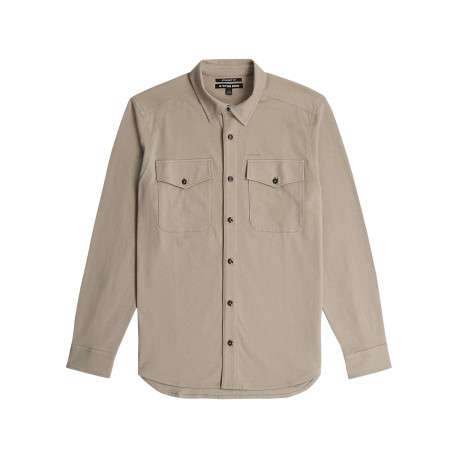 Chemise en coton biologique taupe unie avec une coupe slim et un col à revers