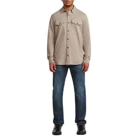 Chemise en coton biologique taupe unie avec une coupe slim et un col à revers - Image 3
