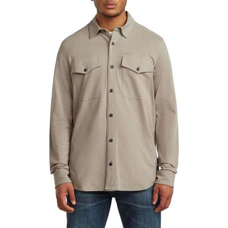 Chemise en coton biologique taupe unie avec une coupe slim et un col à revers - Image 4