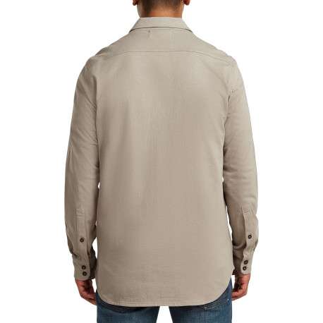Chemise en coton biologique taupe unie avec une coupe slim et un col à revers - Image 5