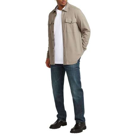 Chemise en coton biologique taupe unie avec une coupe slim et un col à revers - Image 6