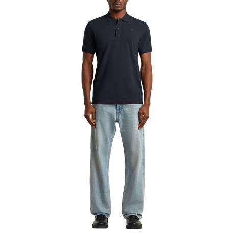Polo en coton biologique marine uni avec une coupe droite et un col boutonné - Image 3