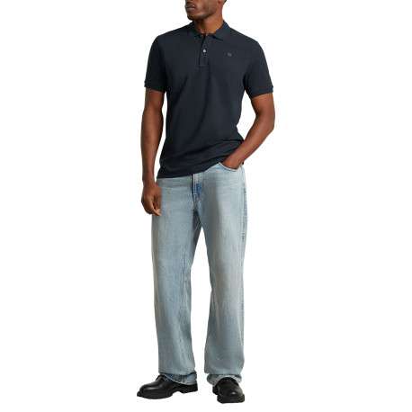 Polo en coton biologique marine à coupe droite pourvu d'un col boutonné - Image 5