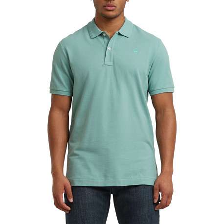 Polo en coton biologique vert d'eau uni avec une coupe droite et un col boutonné - Image 3