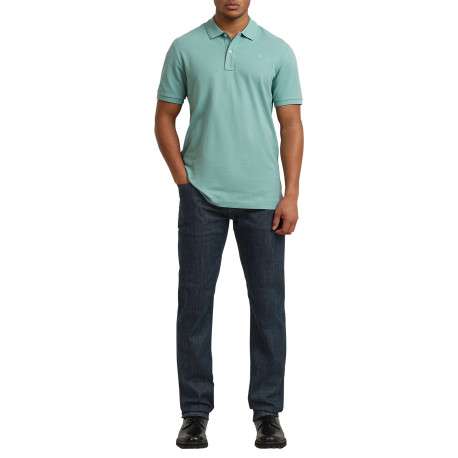 Polo en coton biologique vert d'eau uni avec une coupe droite et un col boutonné - Image 5