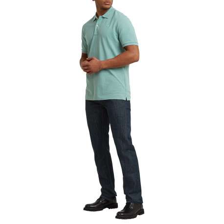 Polo en coton biologique vert d'eau uni avec une coupe droite et un col boutonné - Image 6