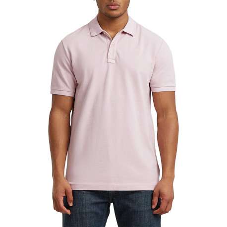 Polo en coton biologique rose uni avec une coupe droite et un col boutonné - Image 3