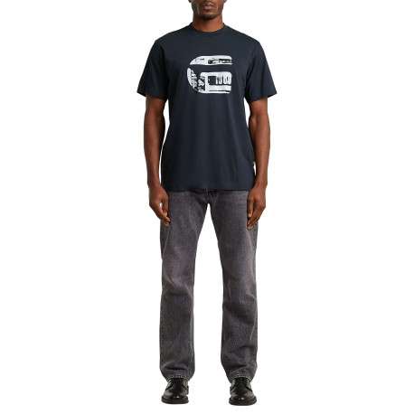 T-shirt en coton biologique bleu marine imprimé avec une coupe droite - Image 5