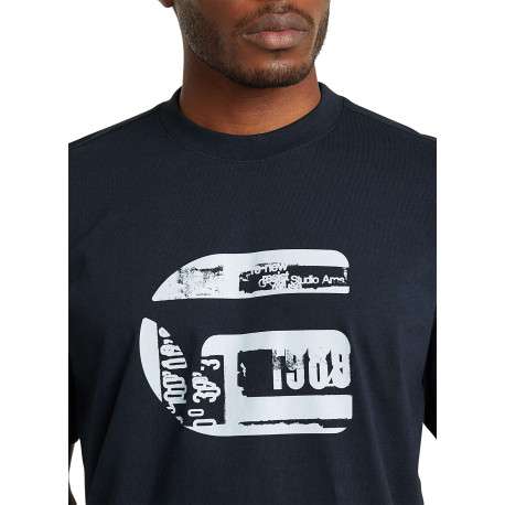 T-shirt en coton biologique bleu marine imprimé avec une coupe droite - Image 7