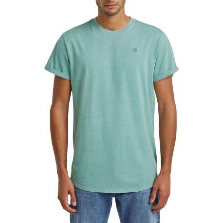 T-shirt en coton biologique vert d'eau uni avec un logo sur le coeur - Image 3