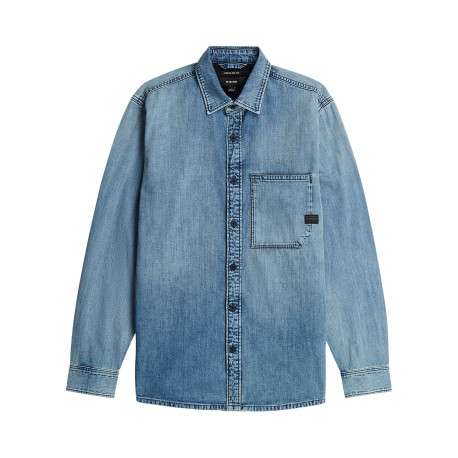 Chemise en jean en coton bleue unie avec une coupe droite et 1 poche